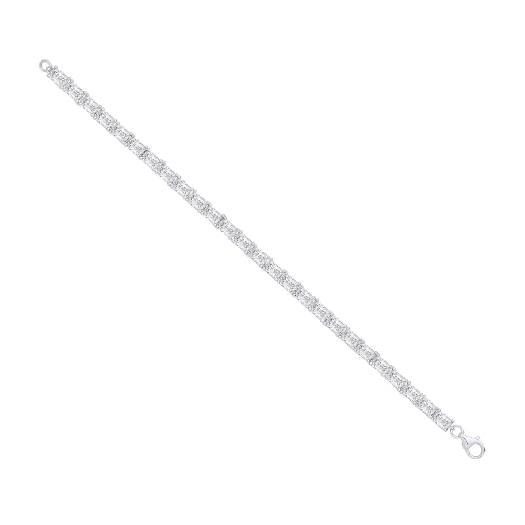 Silver Emerald Cut CZ Tennis Bracelet image 1